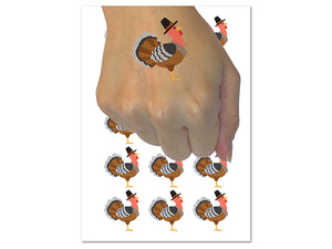 Cartoon Thanksgiving Turkey with Pilgrim Hat Temporary Tattoo Water Resistant Fake Body Art Set Collection (1 Sheet)