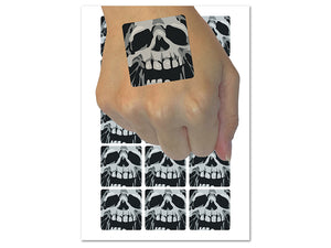 Negative Skull Spooky Bone Face Halloween Temporary Tattoo Water Resistant Fake Body Art Set Collection (1 Sheet)