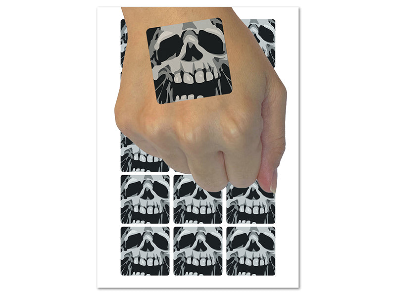 Negative Skull Spooky Bone Face Halloween Temporary Tattoo Water Resistant Fake Body Art Set Collection (1 Sheet)