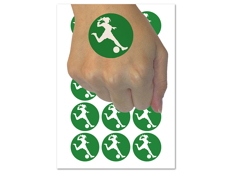 Soccer Player Woman Kicking Ball Association Football Temporary Tattoo Water Resistant Body Art Set Collection (1 Sheet)