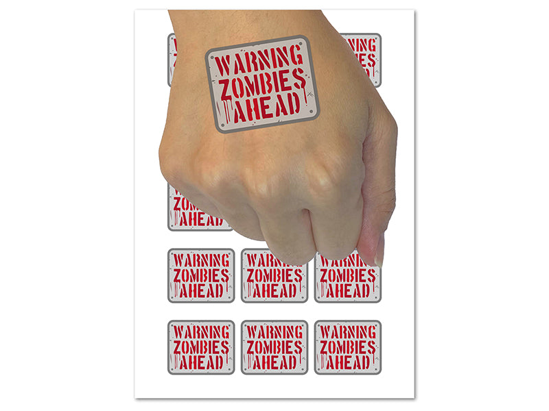 Warning Zombies Ahead Halloween Monster Temporary Tattoo Water Resistant Fake Body Art Set Collection (1 Sheet)