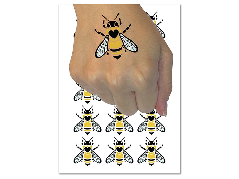 Honey Bee with Heart on Back Temporary Tattoo Water Resistant Fake Body Art Set Collection (1 Sheet)