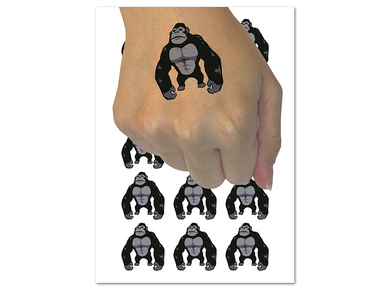 Brawny Gorilla Ape Temporary Tattoo Water Resistant Fake Body Art Set Collection (1 Sheet)
