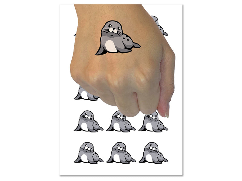 Curious Baby Seal Temporary Tattoo Water Resistant Fake Body Art Set Collection (1 Sheet)