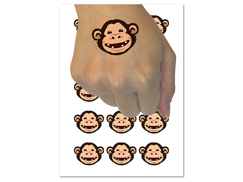 Grinning Chimpanzee Ape Monkey Face Temporary Tattoo Water Resistant Fake Body Art Set Collection (1 Sheet)