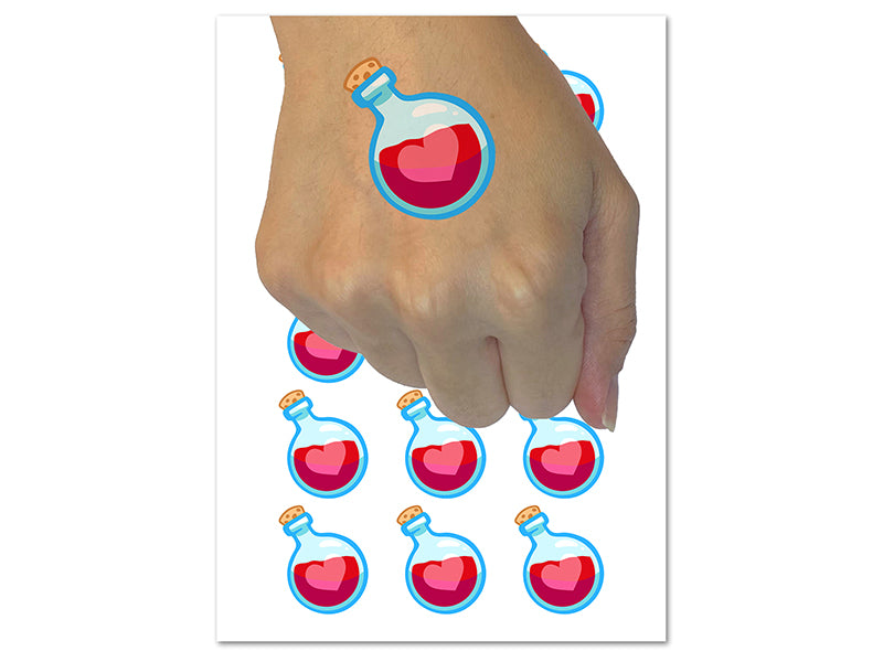 Heart Love Health Potion Bottle Temporary Tattoo Water Resistant Fake Body Art Set Collection (1 Sheet)