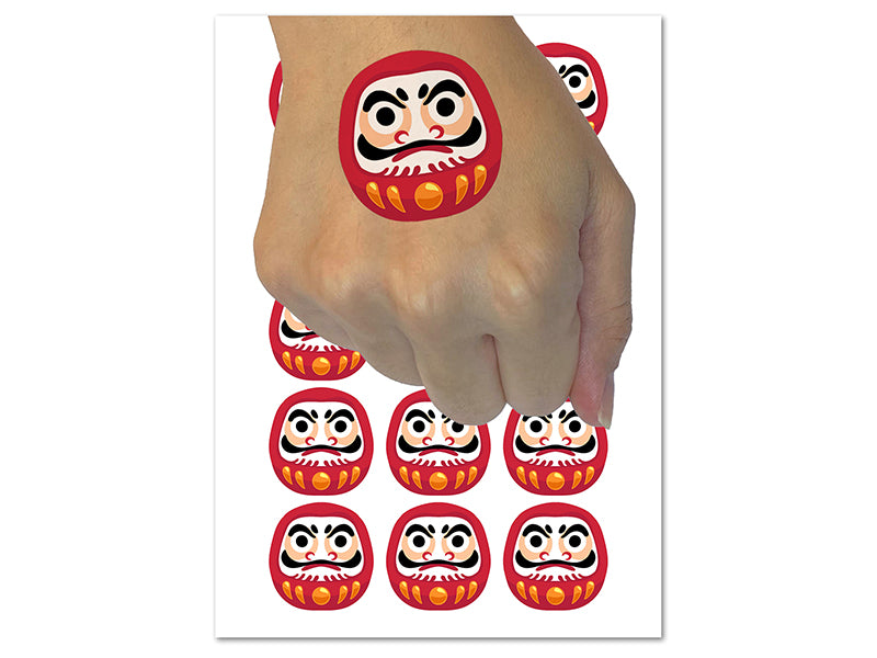 Japanese Daruma Doll Zen Buddhism Bodhidharma Temporary Tattoo Water Resistant Fake Body Art Set Collection (1 Sheet)