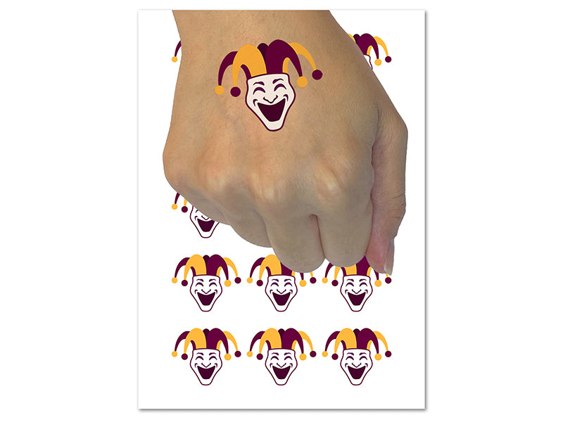 Jester Clown Joker Face Mardi Gras Temporary Tattoo Water Resistant Fake Body Art Set Collection (1 Sheet)