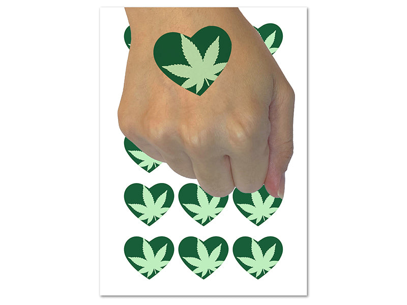 Marijuana Leaf in Heart Temporary Tattoo Water Resistant Fake Body Art Set Collection (1 Sheet)