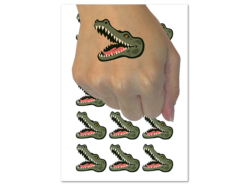Smiling Toothy Crocodile Alligator Chomp Temporary Tattoo Water Resistant Fake Body Art Set Collection (1 Sheet)