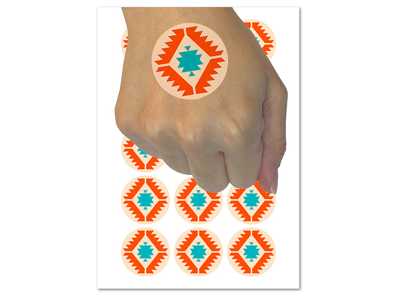Southwestern Diamond Triangle Pattern Temporary Tattoo Water Resistant Fake Body Art Set Collection (1 Sheet)