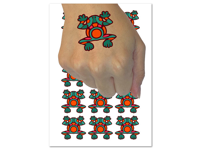 Southwestern Style Tribal Frog Toad Temporary Tattoo Water Resistant Fake Body Art Set Collection (1 Sheet)