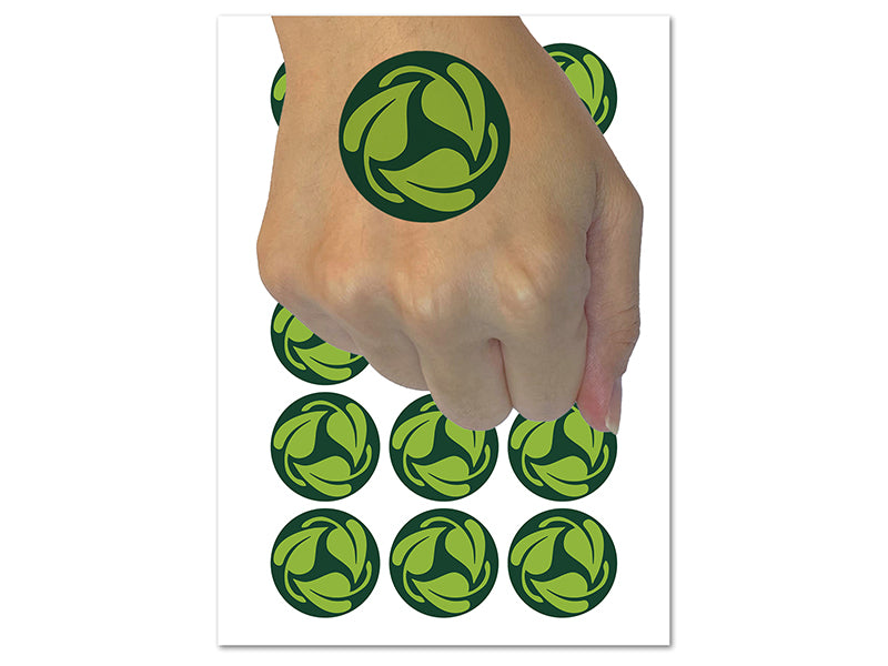 Three Leaves Circle Recycle Pattern Temporary Tattoo Water Resistant Fake Body Art Set Collection (1 Sheet)