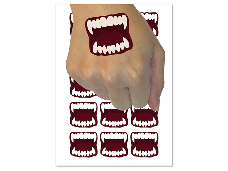 Vampire Teeth Fangs Jaws Mouth Halloween Temporary Tattoo Water Resistant Fake Body Art Set Collection (1 Sheet)