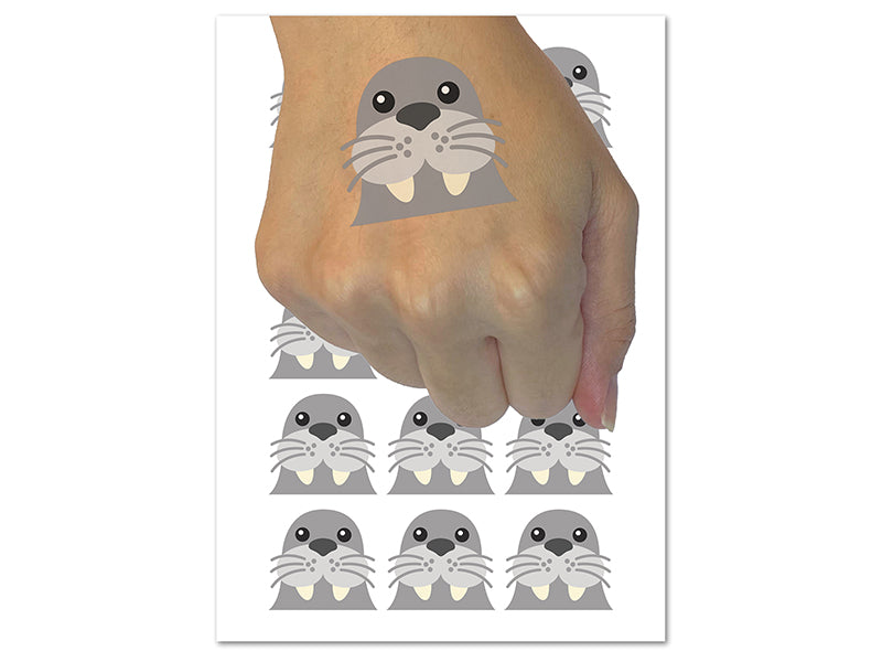 Peeking Walrus Temporary Tattoo Water Resistant Fake Body Art Set Collection (1 Sheet)