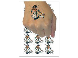 Merman Mermaid Man with Trident Temporary Tattoo Water Resistant Fake Body Art Set Collection (1 Sheet)