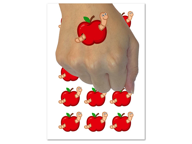 Worm in Apple Temporary Tattoo Water Resistant Fake Body Art Set Collection (1 Sheet)