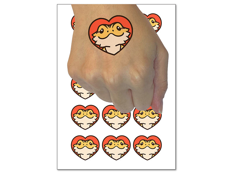 Bearded Dragon Lizard Inside of Heart Temporary Tattoo Water Resistant Fake Body Art Set Collection (1 Sheet)
