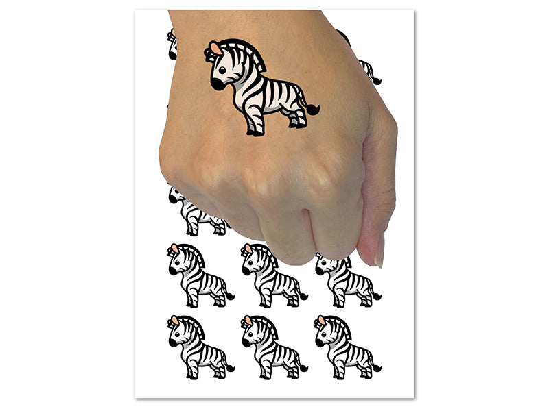 Cartoon Zebra Temporary Tattoo Water Resistant Fake Body Art Set Collection (1 Sheet)