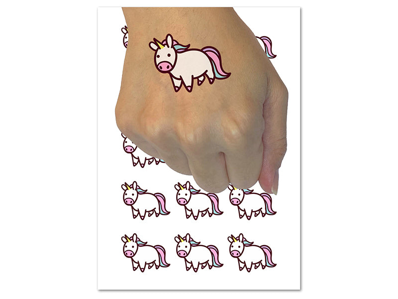 Chibi Unicorn Standing Temporary Tattoo Water Resistant Fake Body Art Set Collection (1 Sheet)