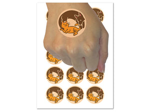 Dog and Cat Chasing in a Circle Temporary Tattoo Water Resistant Fake Body Art Set Collection (1 Sheet)