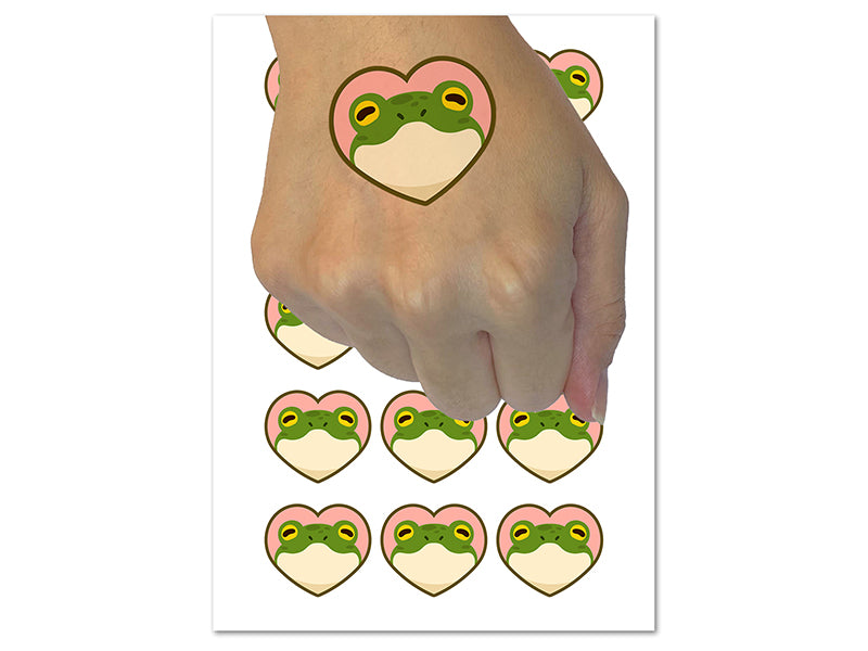 Frog Inside of Heart Temporary Tattoo Water Resistant Fake Body Art Set Collection (1 Sheet)