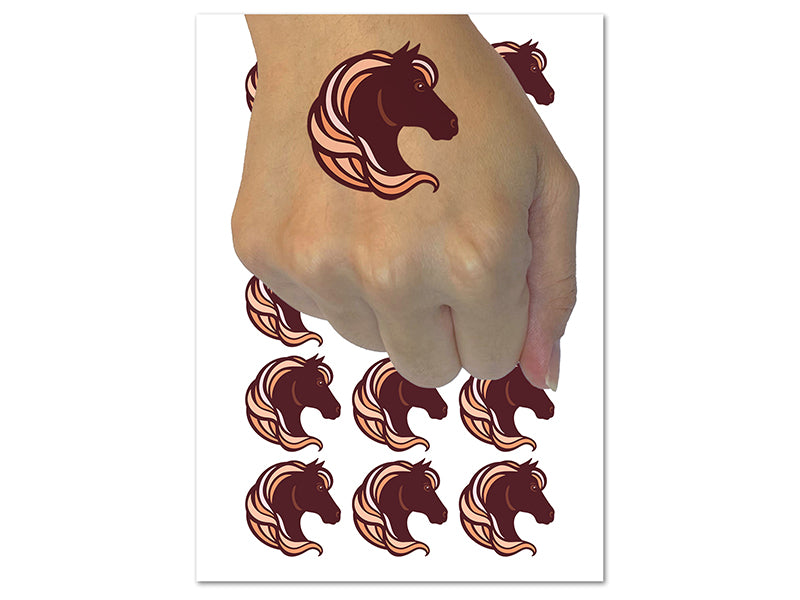 Horse Head Flowing Mane Stallion Temporary Tattoo Water Resistant Fake Body Art Set Collection (1 Sheet)