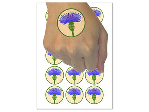 Cornflower Bachelor's Button Bloom Temporary Tattoo Water Resistant Fake Body Art Set Collection (1 Sheet)