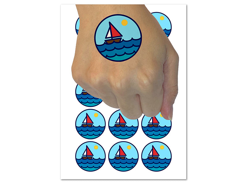 Sailboat on Ocean Lake Temporary Tattoo Water Resistant Fake Body Art Set Collection (1 Sheet)