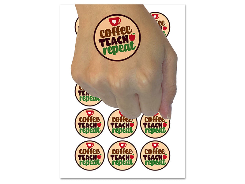 Coffee Teach Repeat Teacher Temporary Tattoo Water Resistant Fake Body Art Set Collection (1 Sheet)