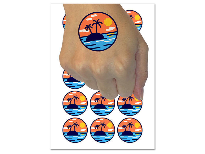 Deserted Island in Ocean Temporary Tattoo Water Resistant Fake Body Art Set Collection (1 Sheet)