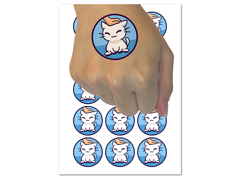 Satisfied Cat Kitty Headpat Temporary Tattoo Water Resistant Fake Body Art Set Collection (1 Sheet)