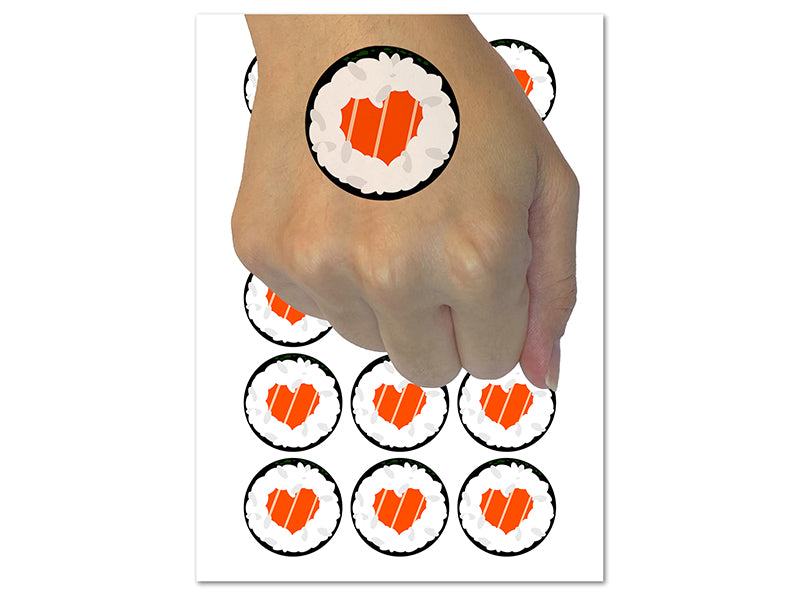 Sushi Roll Heart Center Temporary Tattoo Water Resistant Fake Body Art Set Collection (1 Sheet)