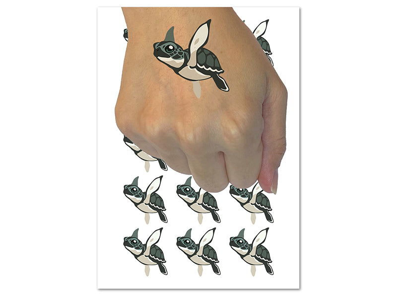 Baby Green Sea Turtle Swimming In Ocean Temporary Tattoo Water Resistant Fake Body Art Set Collection (1 Sheet)