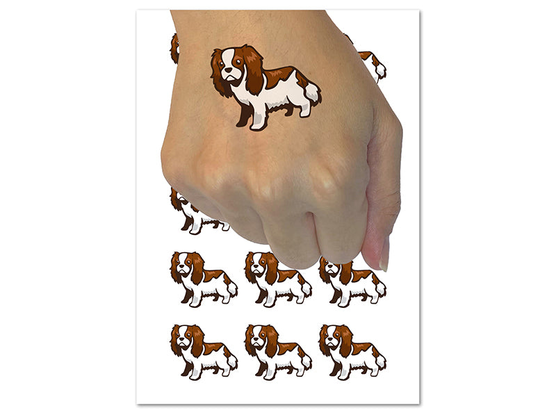 Cartoon Cavalier King Charles Spaniel Dog Pet Temporary Tattoo Water Resistant Fake Body Art Set Collection (1 Sheet)