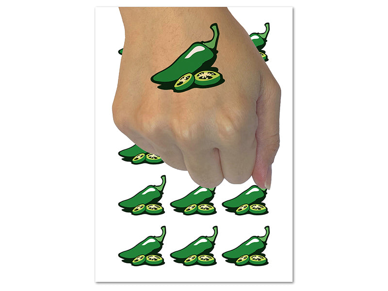Jalapeno Hot Pepper with Seeds Temporary Tattoo Water Resistant Fake Body Art Set Collection (1 Sheet)