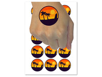 Retro Rainbow Beach Sunset Palm Trees Surfboard Temporary Tattoo Water Resistant Fake Body Art Set Collection (1 Sheet)