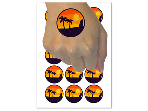 Retro Rainbow Beach Sunset Palm Trees Surfboard Temporary Tattoo Water Resistant Fake Body Art Set Collection (1 Sheet)