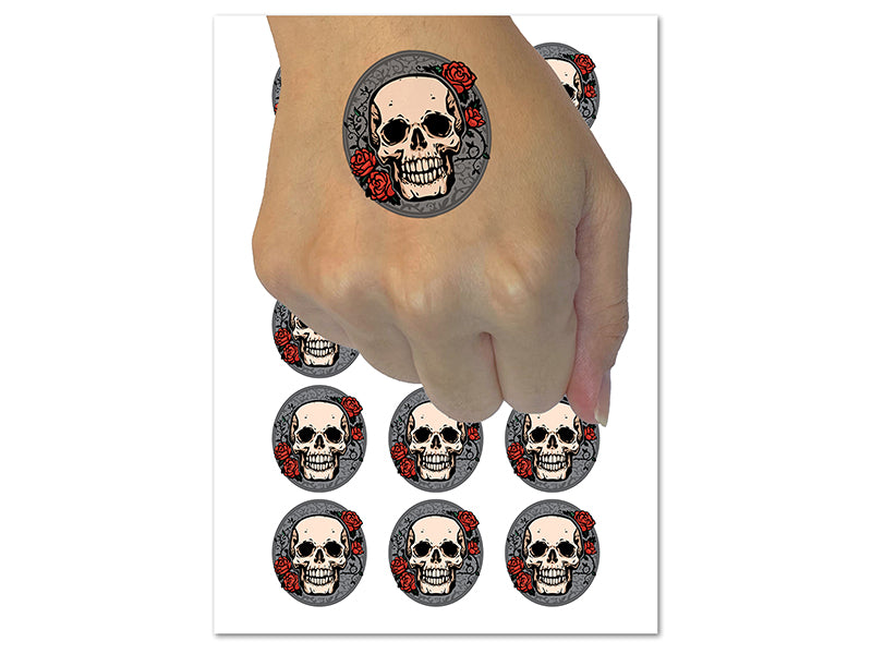 Skull and Roses Flowers Bones Temporary Tattoo Water Resistant Fake Body Art Set Collection (1 Sheet)