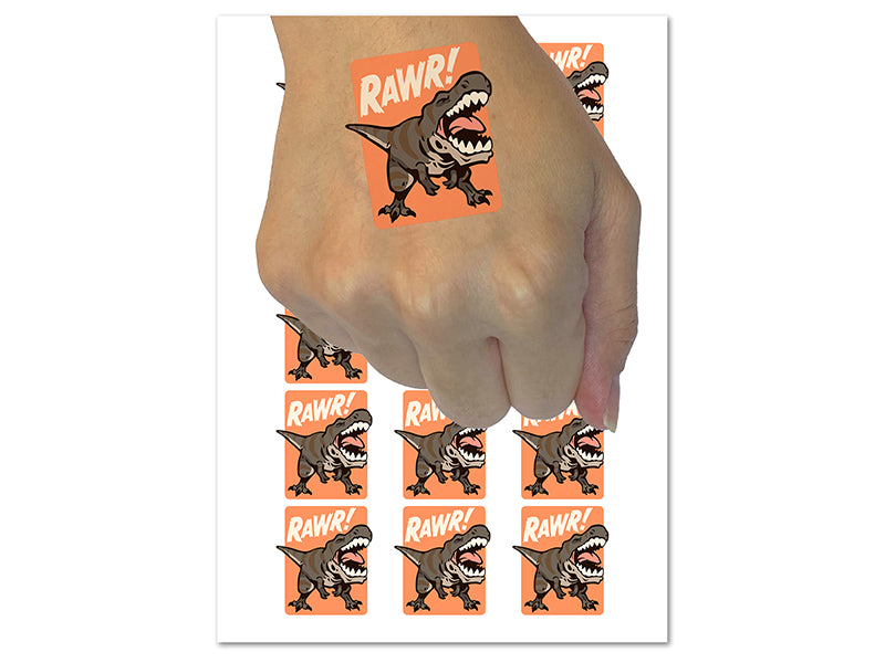 Tyrannosaurus Rex Rawr Roar Dinosaur Temporary Tattoo Water Resistant Fake Body Art Set Collection (1 Sheet)