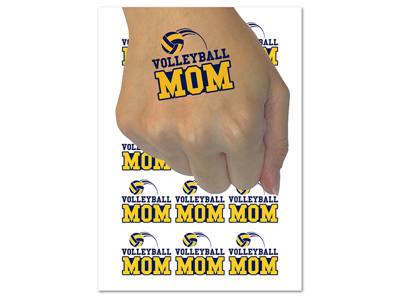 Volleyball Mom Text with Ball Temporary Tattoo Water Resistant Fake Body Art Set Collection (1 Sheet)