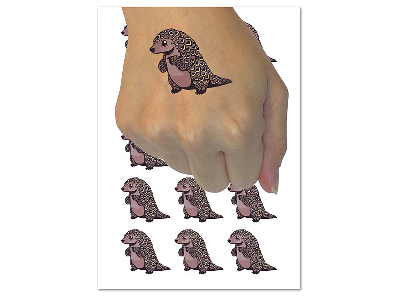 Cartoon Pangolin Endangered Species Standing Temporary Tattoo Water Resistant Fake Body Art Set Collection (1 Sheet)