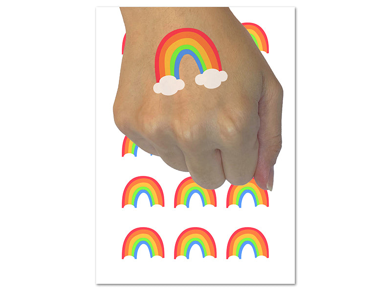 Cute Rainbow Clouds Peace Love Temporary Tattoo Water Resistant Fake Body Art Set Collection (1 Sheet)