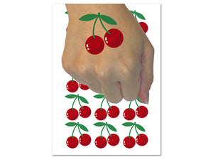 Pair of Cherries on Stem Cherry Fruit Temporary Tattoo Water Resistant Fake Body Art Set Collection (1 Sheet)