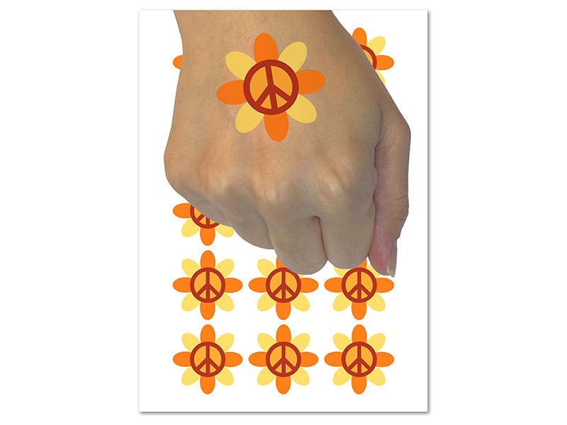 Peace Sign Flower Hippie Boho Love Happiness Temporary Tattoo Water Resistant Fake Body Art Set Collection (1 Sheet)