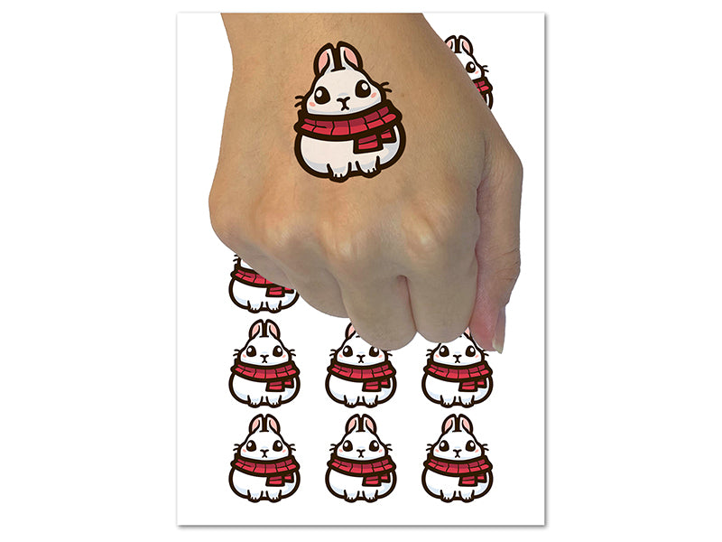 Plump Bunny Wearing Winter Scarf Temporary Tattoo Water Resistant Fake Body Art Set Collection (1 Sheet)