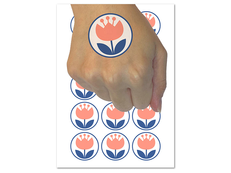 Scandinavian Bulbous Tulip Temporary Tattoo Water Resistant Fake Body Art Set Collection (1 Sheet)