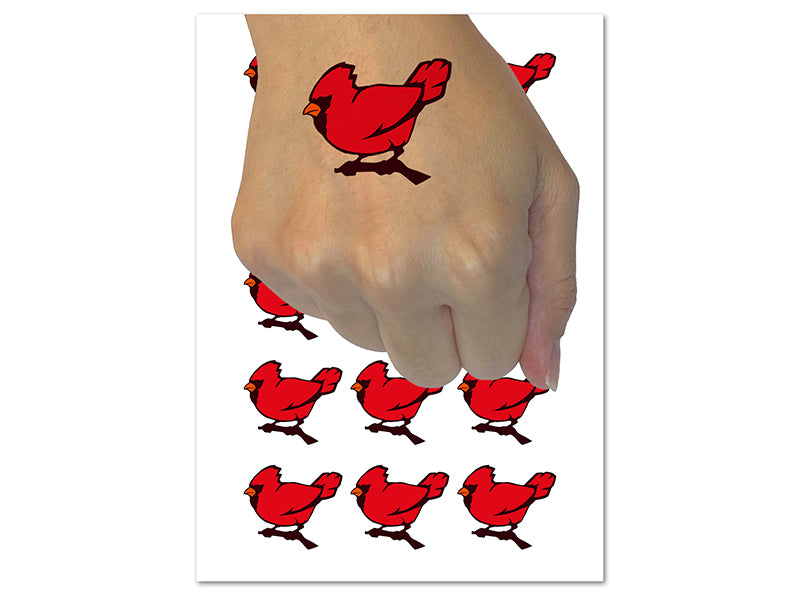 Winter Cardinal on Branch Temporary Tattoo Water Resistant Fake Body Art Set Collection (1 Sheet)