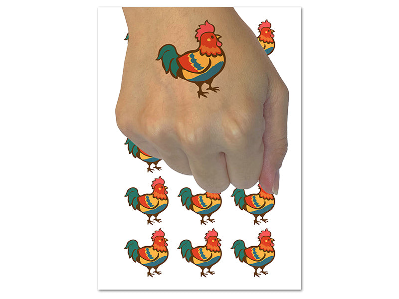 Proud Little Rooster Chicken Temporary Tattoo Water Resistant Fake Body Art Set Collection (1 Sheet)