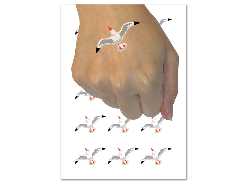 Seagull In Flight Marine Bird Temporary Tattoo Water Resistant Fake Body Art Set Collection (1 Sheet)